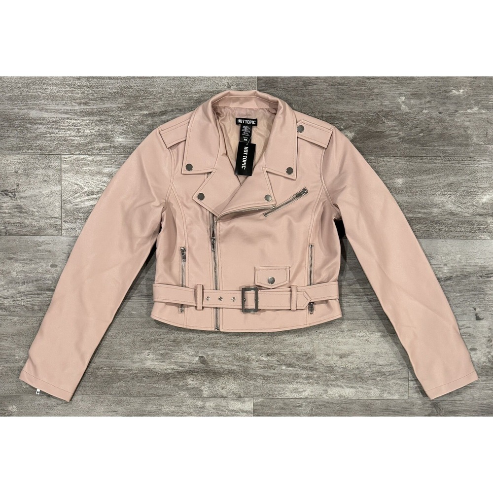 Hot Topic Faux Leather Moto Jacket Womens Size M Blush Light Pink Brand NEW